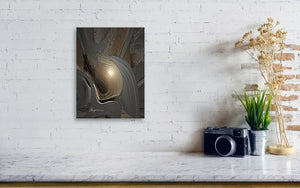 a white brick wall with a painting on it