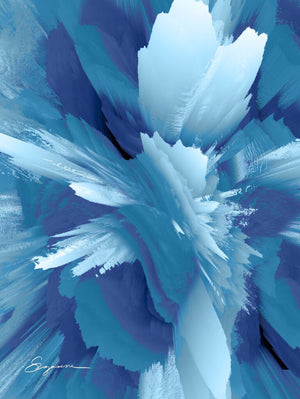 a blue and white flower with a white center