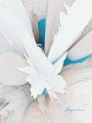 a close up of a white and blue flower