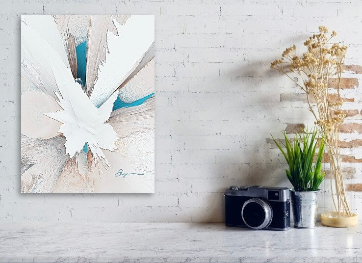 a close up of a white and blue flower