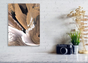 a white brick wall with a painting on it