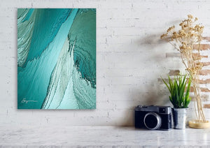 a white brick wall with a painting on it