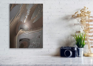 a white brick wall with a painting on it