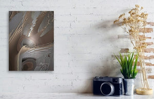 a white brick wall with a painting on it