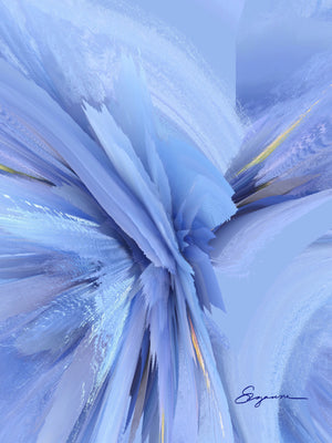 a painting of blue and white feathers on a blue background